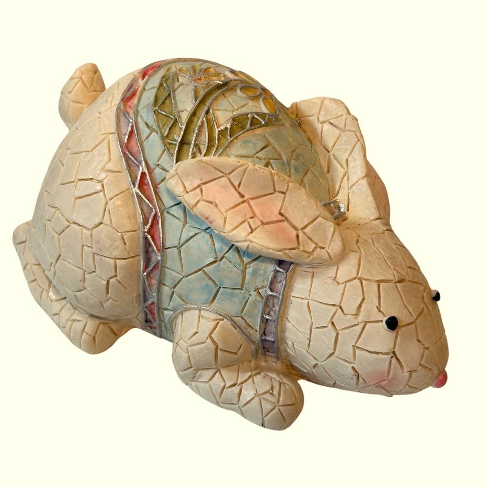 Easter Bunny Rabbit Figurine Resin Crackle Mosaic Floral Daisy Spring Decoration